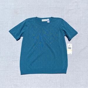 Alfred Dunner Acrylic Knit Pullover Sweater Shirt Blue Small Short Sleeve